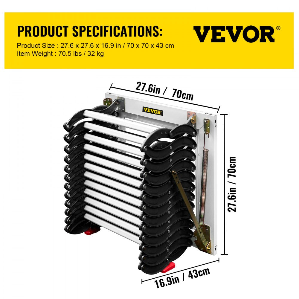 010180990758 - Space-Saving 12-Step Attic Ladder, 11.2ft Retractable Design