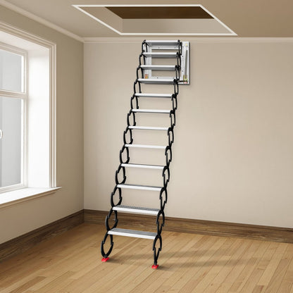 010180990758 - Space-Saving 12-Step Attic Ladder, 11.2ft Retractable Design