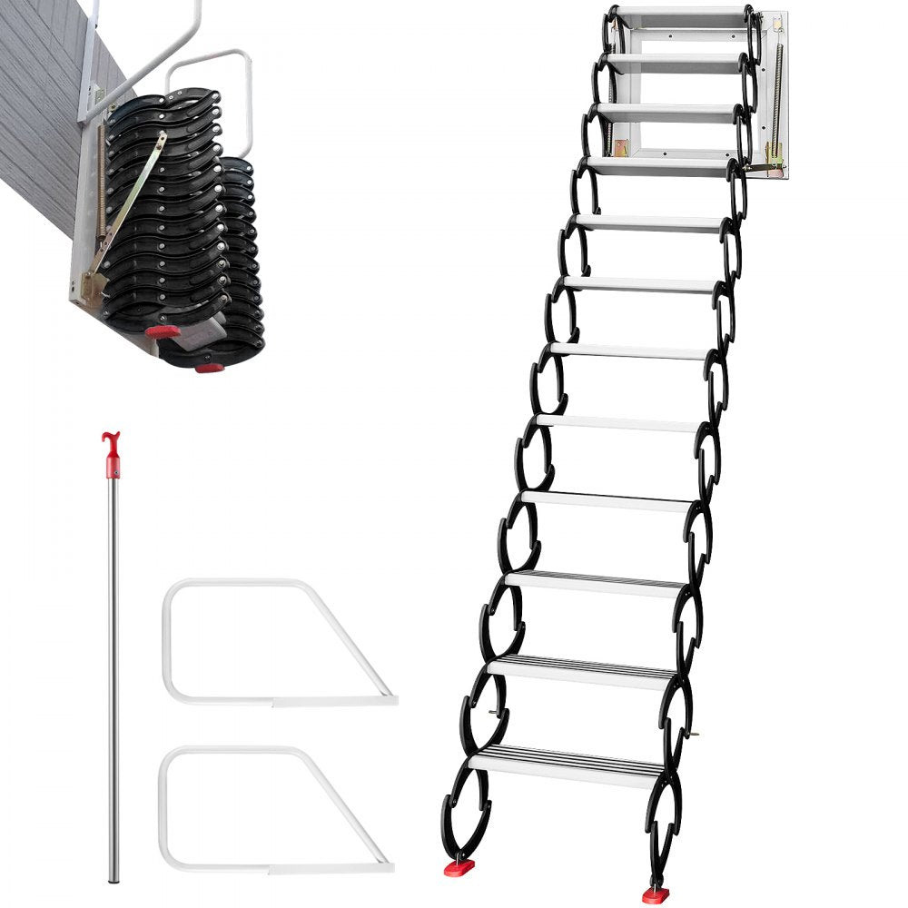 010180990758 - Space-Saving 12-Step Attic Ladder, 11.2ft Retractable Design