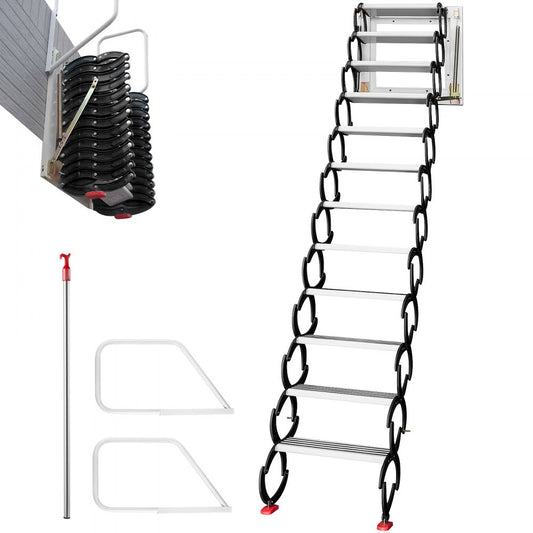 010180990758 - Space-Saving 12-Step Attic Ladder, 11.2ft Retractable Design