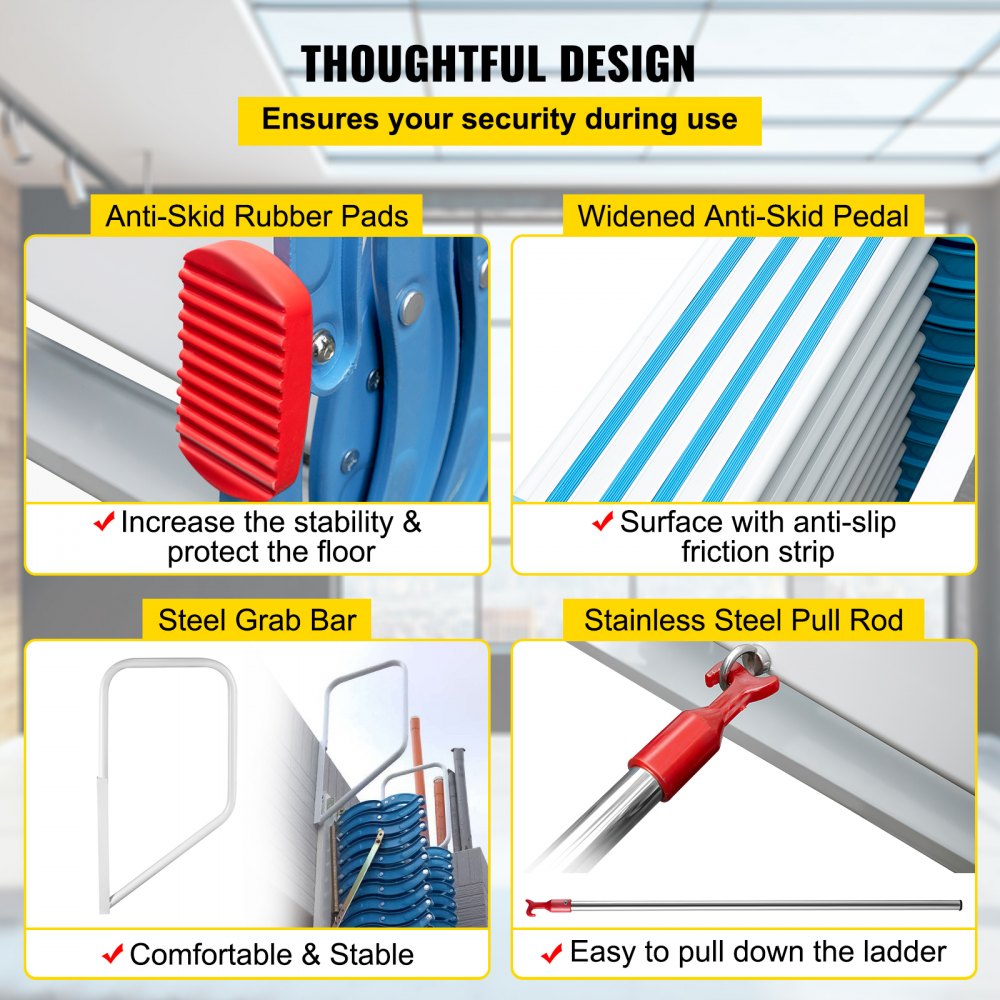 010351927960 - 12-Step Retractable Attic Stairs, 660 lbs Capacity, Space-Saving Design