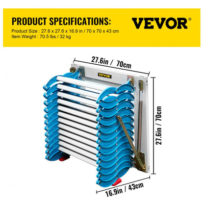 010351927960 - 12-Step Retractable Attic Stairs, 660 lbs Capacity, Space-Saving Design