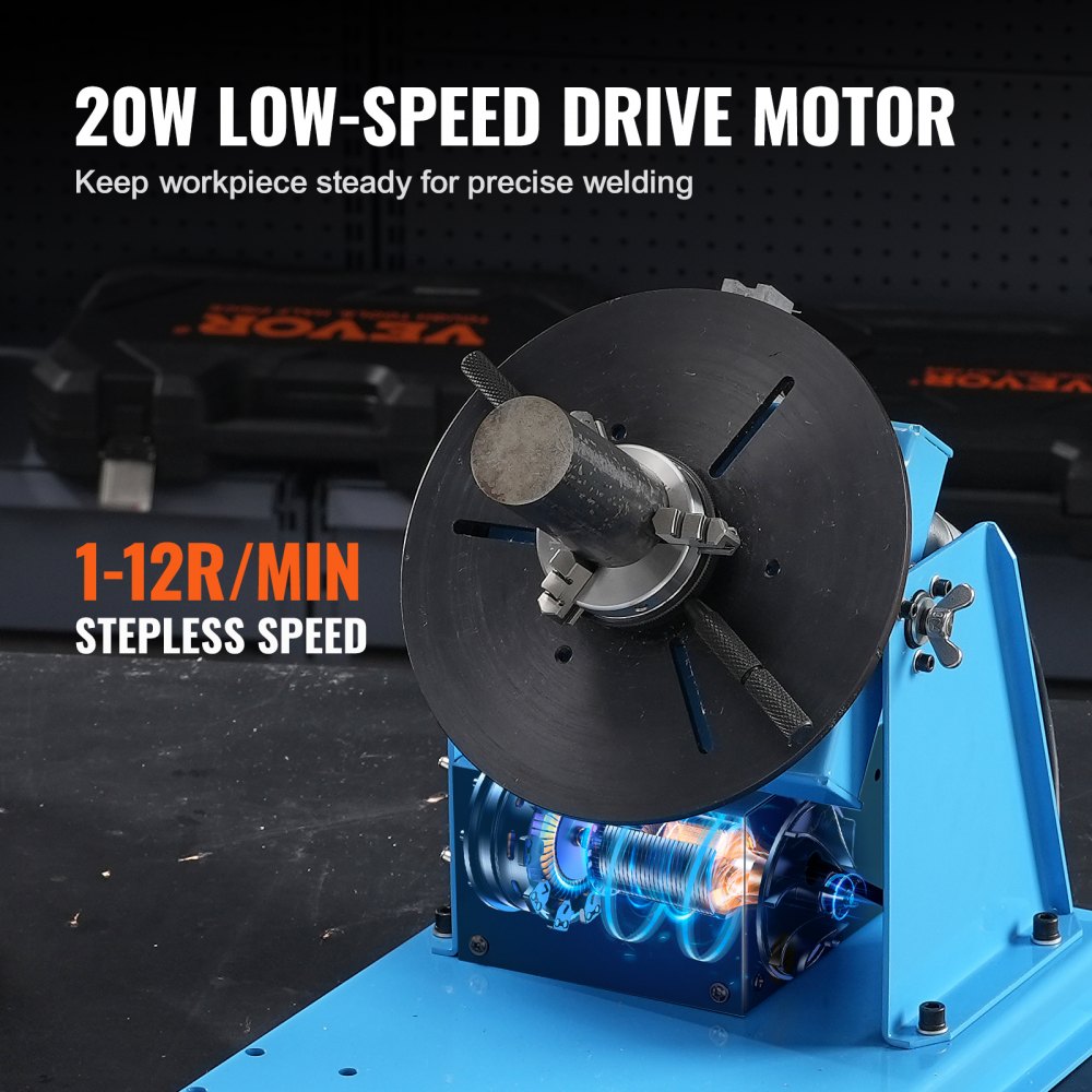 HD-10 - VEVOR 20W Rotary Welding Positioner with 3-Jaw Chuck and 11 lbs Capacity