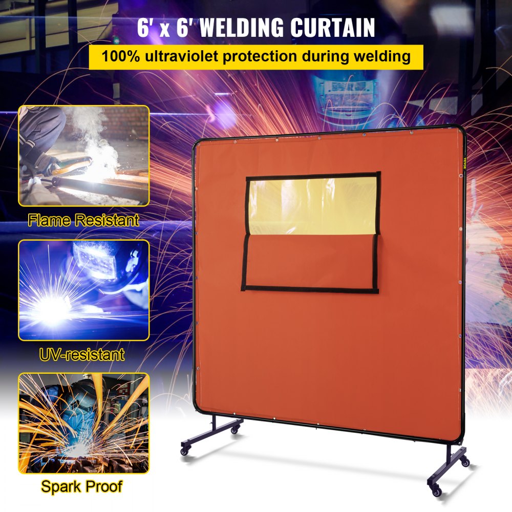 VV-WC-66R - 6' x 6' Fireproof Welding Curtain with Wheels