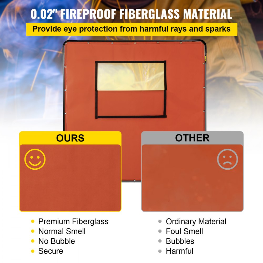 VV-WC-66R - 6' x 6' Fireproof Welding Curtain with Wheels