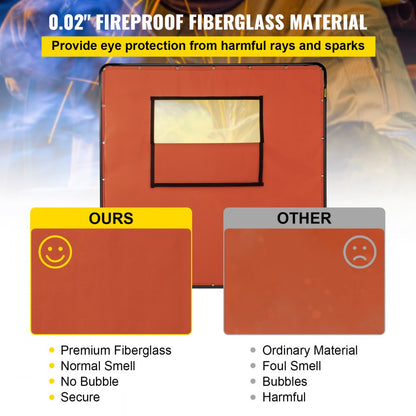 VV-WC-66R - 6' x 6' Fireproof Welding Curtain with Wheels