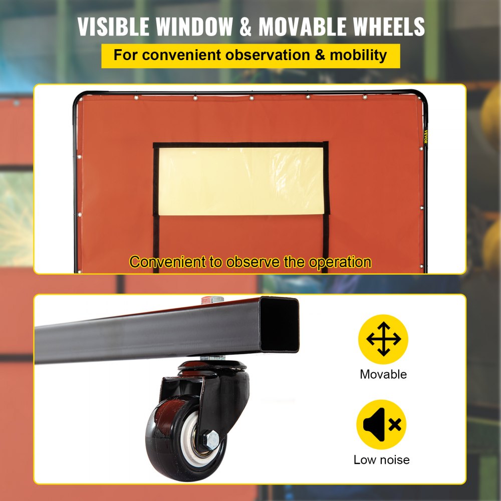 VV-WC-66R - 6' x 6' Fireproof Welding Curtain with Wheels