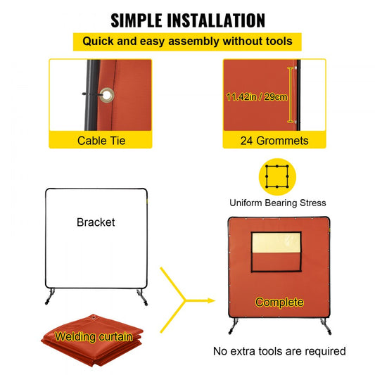 VV-WC-66R - 6' x 6' Fireproof Welding Curtain with Wheels