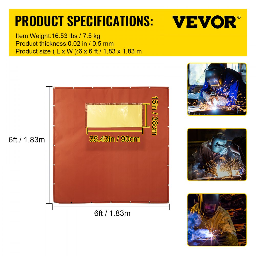 VV-WC-66R - 6' x 6' Fireproof Welding Curtain with Wheels