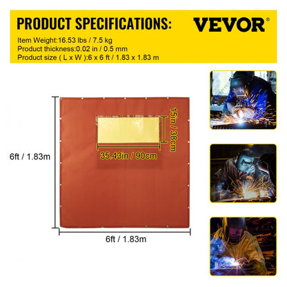 VV-WC-66R - 6' x 6' Fireproof Welding Curtain with Wheels