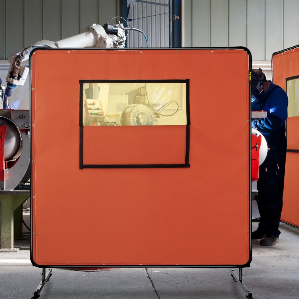 VV-WC-66R - 6' x 6' Fireproof Welding Curtain with Wheels