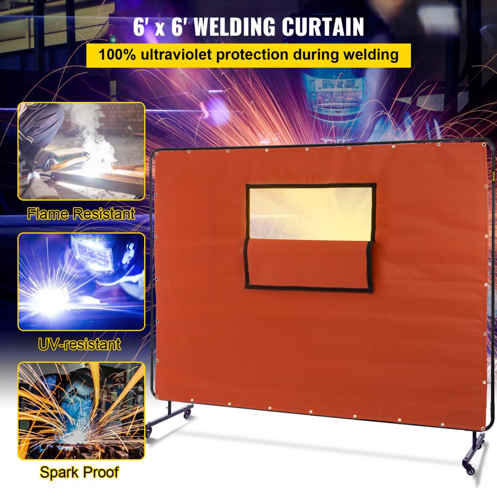 VV-WC-68R - 6' x 8' Flameproof Welding Curtain with Wheels