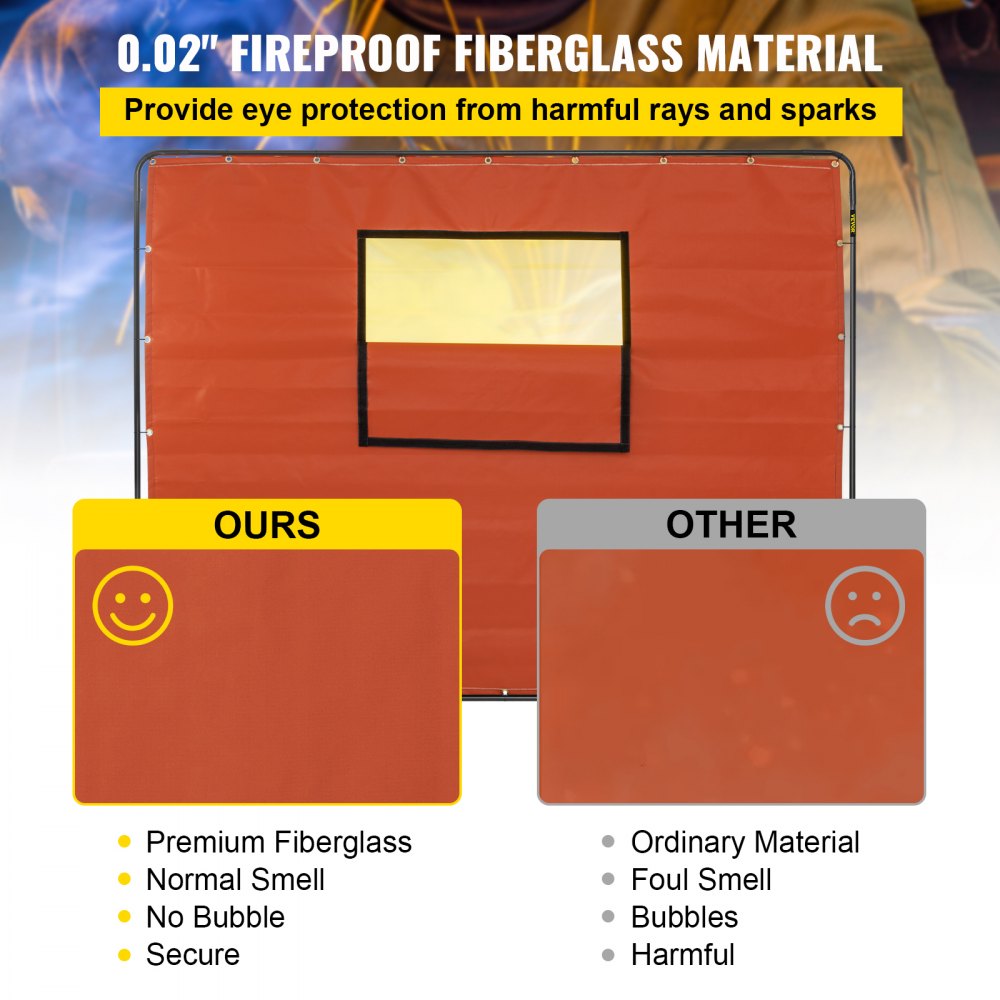 VV-WC-68R - 6' x 8' Flameproof Welding Curtain with Wheels