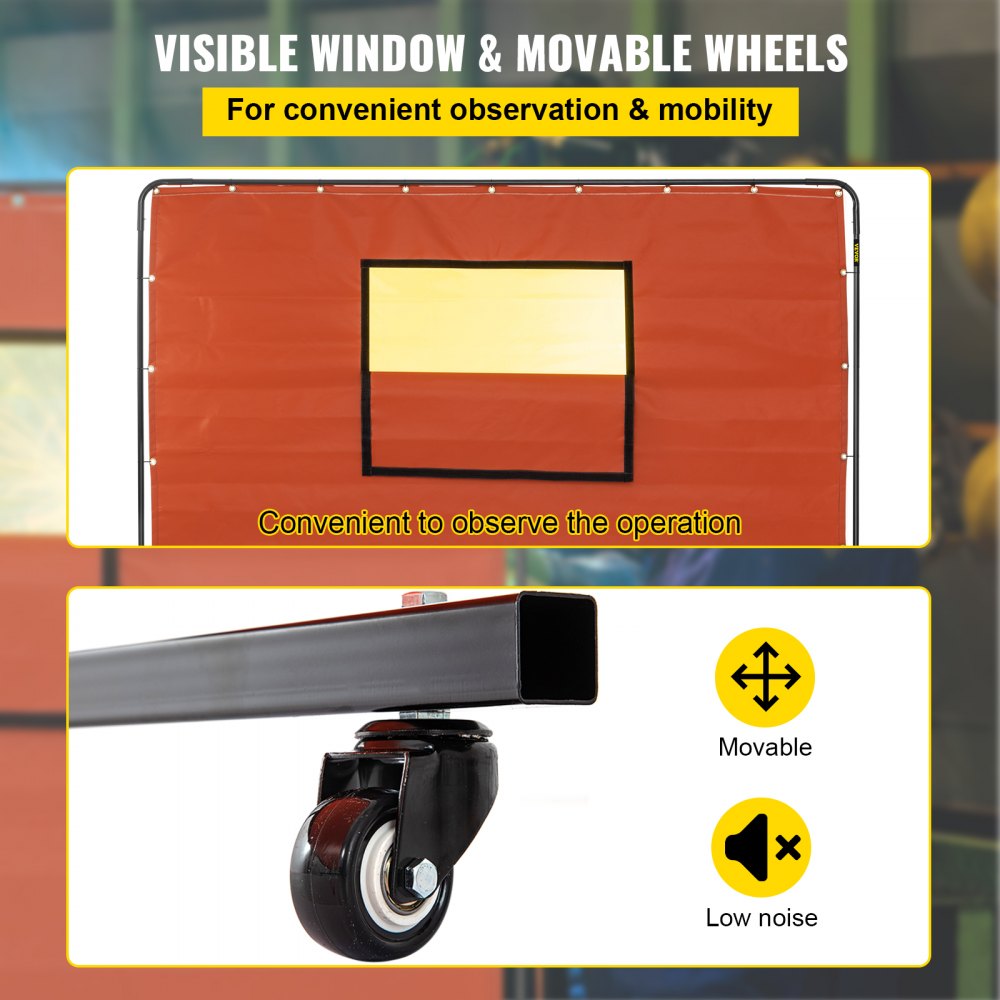 VV-WC-68R - 6' x 8' Flameproof Welding Curtain with Wheels