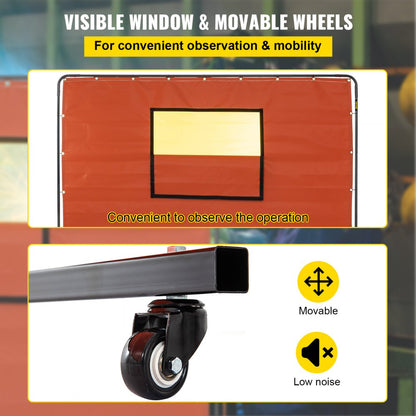 VV-WC-68R - 6' x 8' Flameproof Welding Curtain with Wheels
