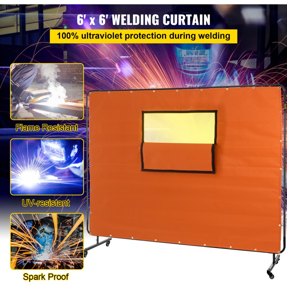 VV-WC-68Y - Durable 6'x8' Welding Curtain with Transparent Window