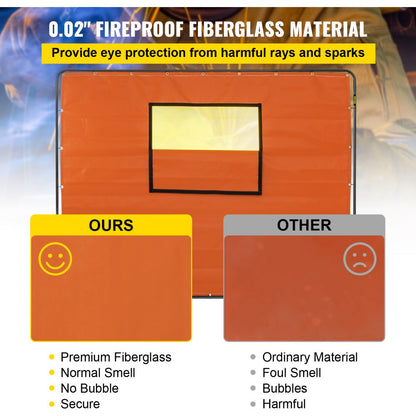 VV-WC-68Y - Durable 6'x8' Welding Curtain with Transparent Window