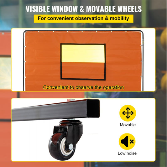 VV-WC-68Y - Durable 6'x8' Welding Curtain with Transparent Window