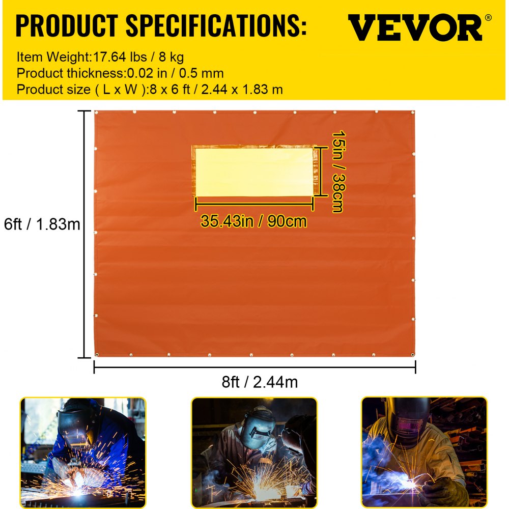 VV-WC-68Y - Durable 6'x8' Welding Curtain with Transparent Window