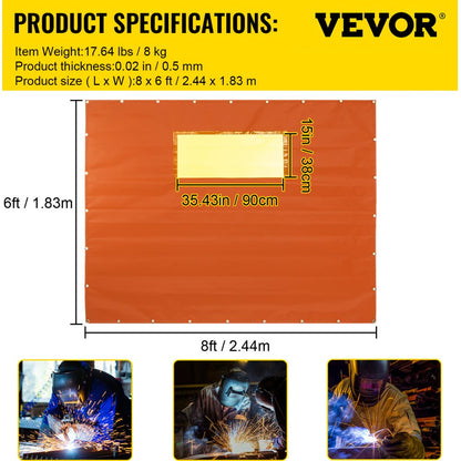 VV-WC-68Y - Durable 6'x8' Welding Curtain with Transparent Window