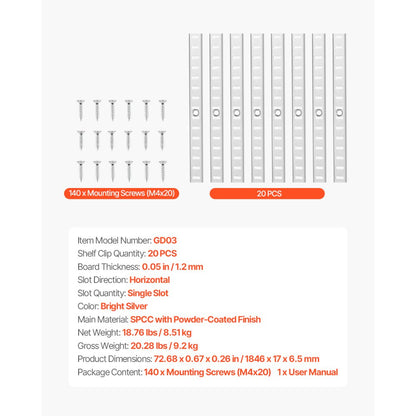 GD03 - Heavy-Duty 72.68" Adjustable Shelf Rail in SPCC Steel