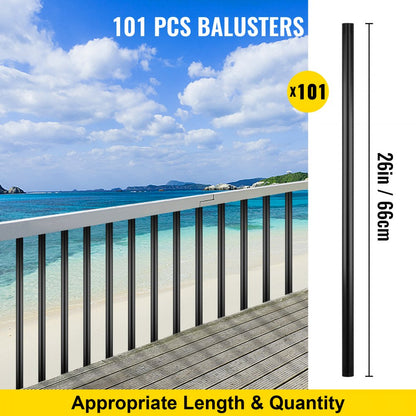 010133663021 - 101 PCS 26" Black Aluminum Deck Balusters for Easy Installation