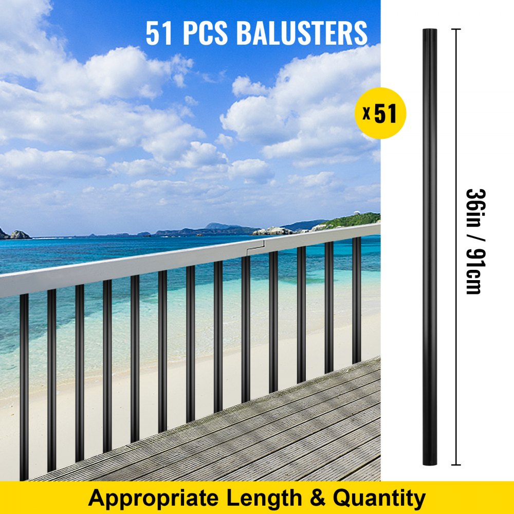 010351824600 - 36" Black Aluminum Deck Balusters, Stylish & Durable