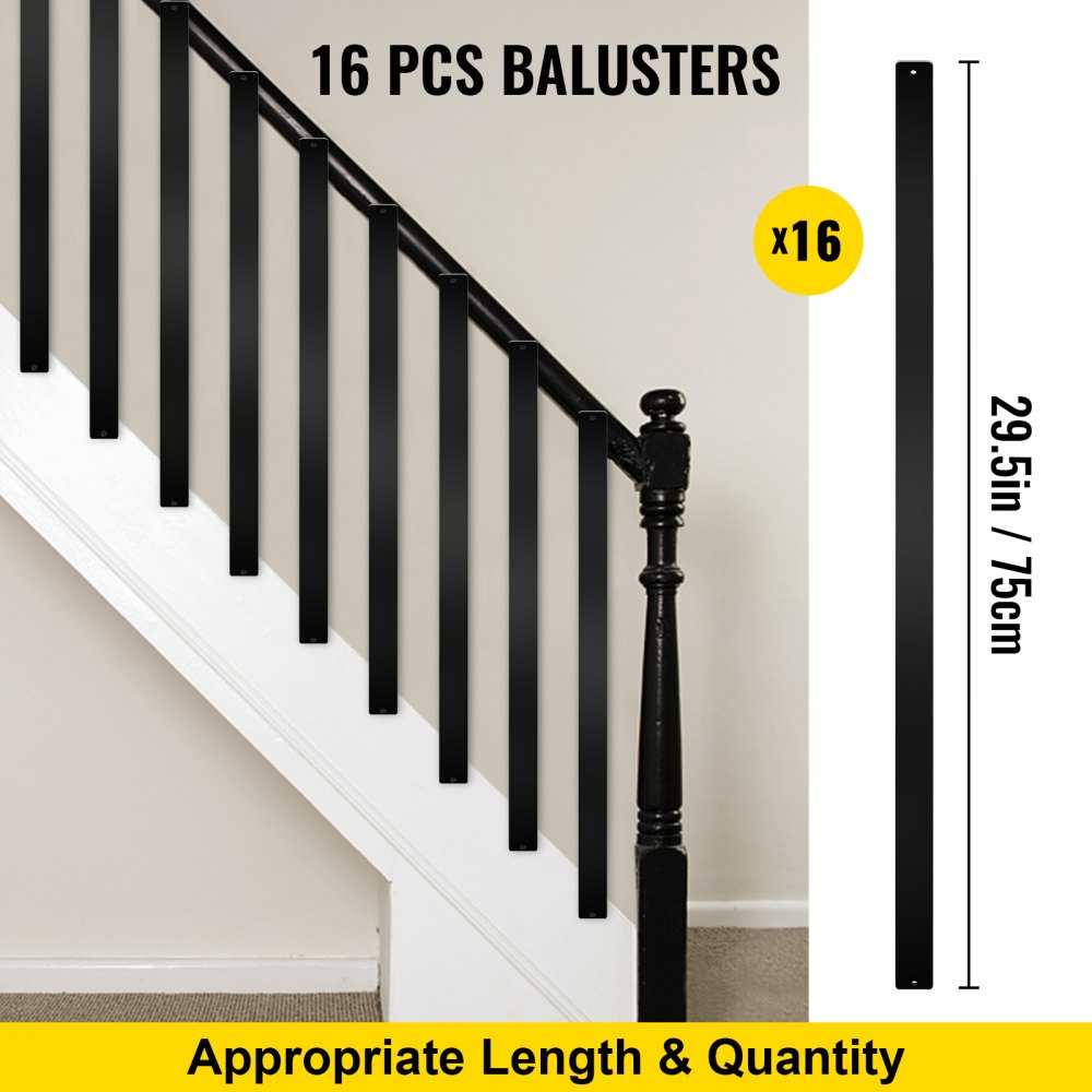 010821649388 - Modern Black Aluminum Deck Balusters, Easy Installation