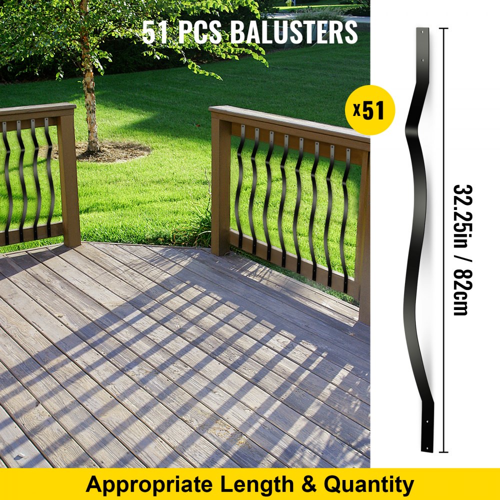 010889851220 - 32.25" Aluminum Alloy Black Deck Balusters, Easy Installation