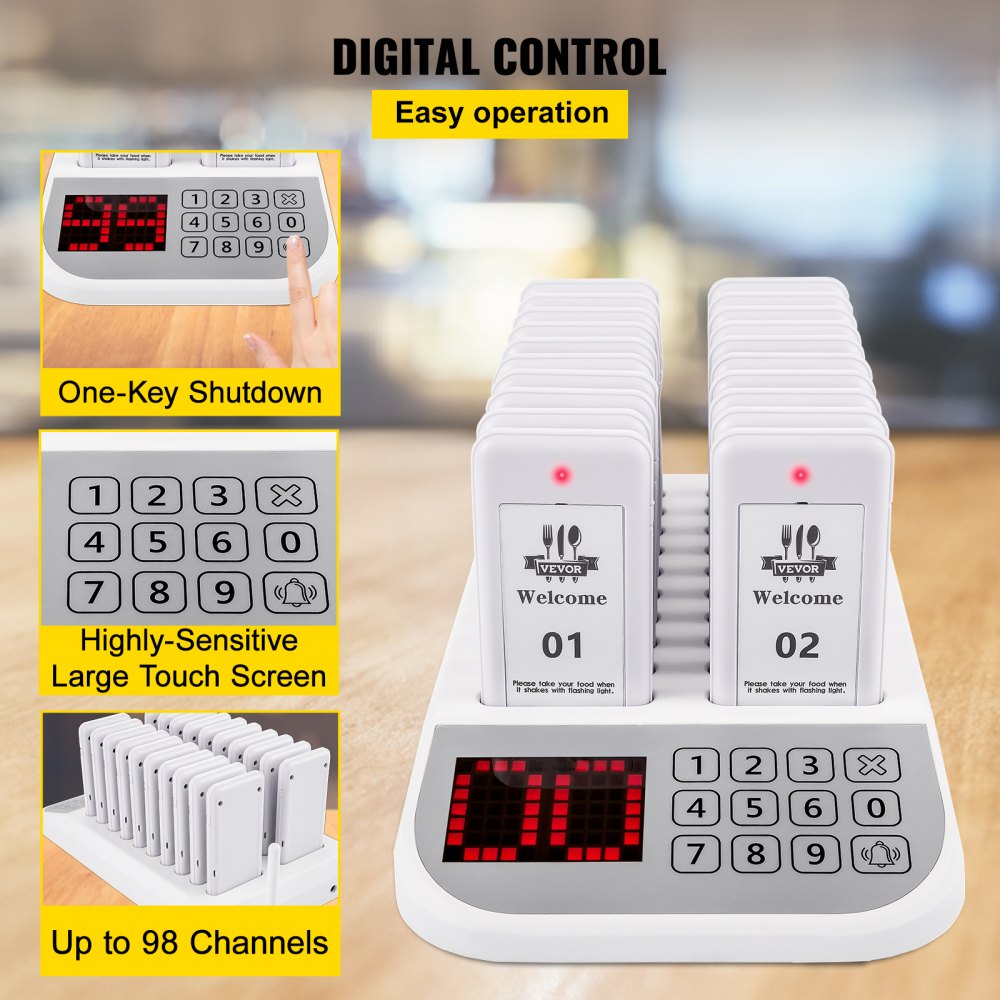 F103 - 98-Channel Wireless Calling System with 20 Pagers