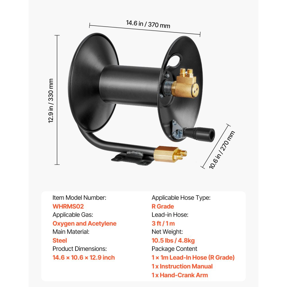WHRMS02 - Heavy-Duty Steel Welding Hose Reel with 3ft Lead-In Hose
