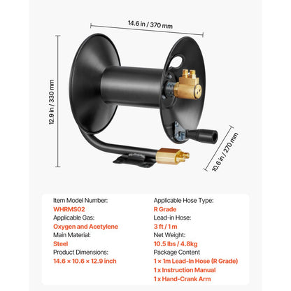 WHRMS02 - Heavy-Duty Steel Welding Hose Reel with 3ft Lead-In Hose