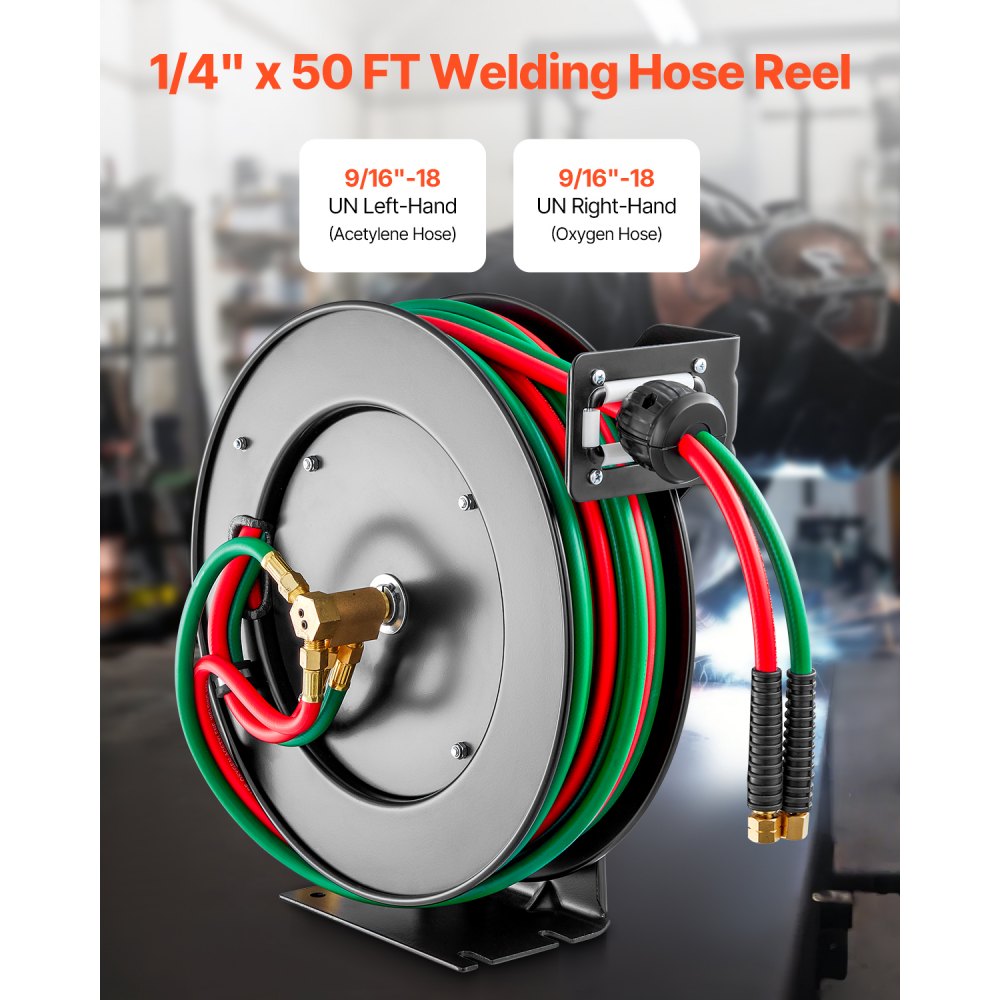 WDHRS01-RTW1450A - 50FT Auto-Rewind Welding Hose Reel, R-Grade Rubber