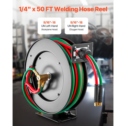 WDHRS01-RTW1450A - 50FT Auto-Rewind Welding Hose Reel, R-Grade Rubber