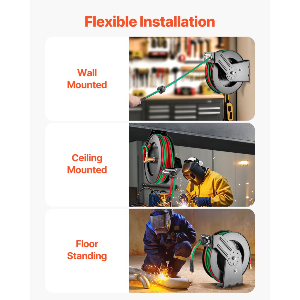 WDHRS01-RTW1450A - 50FT Auto-Rewind Welding Hose Reel, R-Grade Rubber