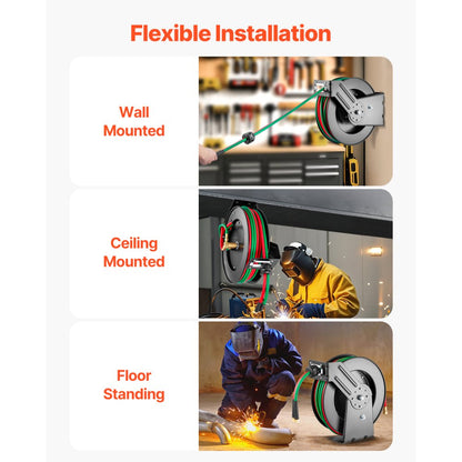 WDHRS01-RTW1450A - 50FT Auto-Rewind Welding Hose Reel, R-Grade Rubber