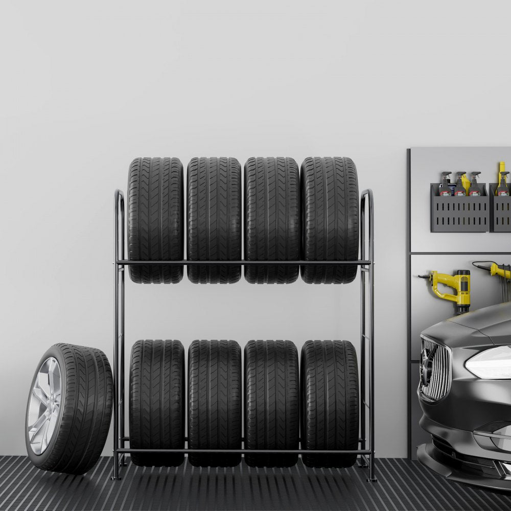 LX060 - Heavy-Duty Tire Storage Rack for 8 Tires with Dust Cover