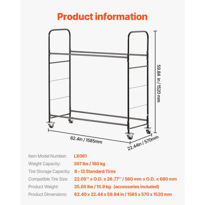 LX061 - Heavy-Duty 2-Layer Tire Rack with Casters & Dust Cover