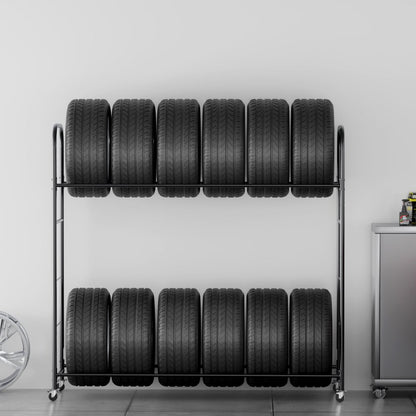 LX061 - Heavy-Duty 2-Layer Tire Rack with Casters & Dust Cover
