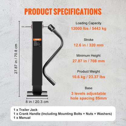 TJD-12000SP-F - Heavy-Duty Trailer Jack, 12000 lbs Capacity, Carbon Steel