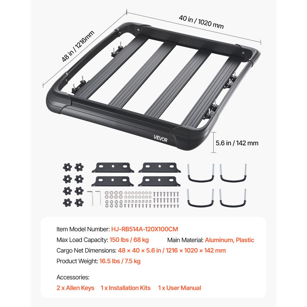 HJ-RB514A-120X100CM - Sturdy 48x40” Roof Rack Cargo Carrier for Your Adventures