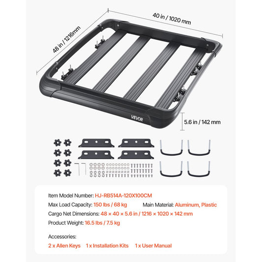 HJ-RB514A-120X100CM - Sturdy 48x40” Roof Rack Cargo Carrier for Your Adventures
