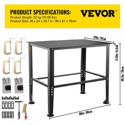 VV-WT-600 - Heavy-Duty 36" x 24" Welding Table, 600lbs Capacity