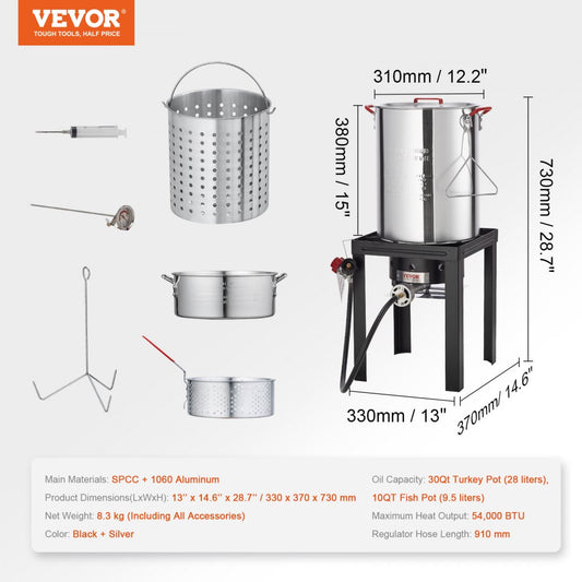 FCKIT-14 - 30qt Turkey Fryer & 10qt Steamer Cooker Set with Accessories
