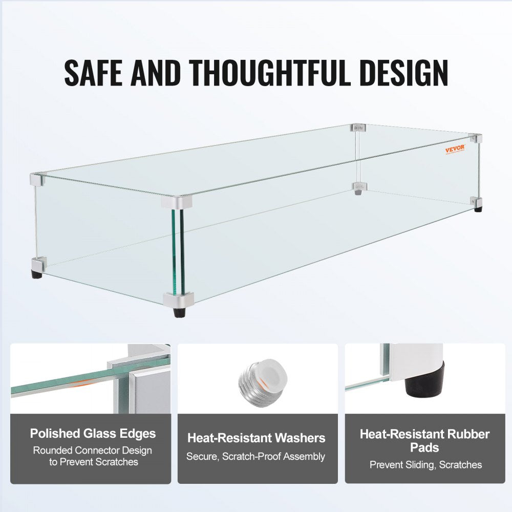 FFB12# - Elegant Tempered Glass Wind Guard for Rectangular Fire Pit