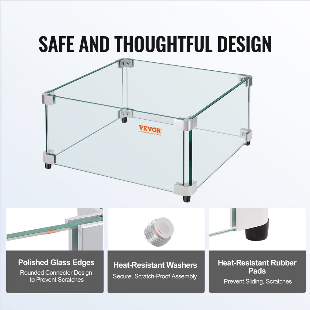 FFB16# - Clear Glass Wind Guard for Safe Gas Fire Pit Enjoyment