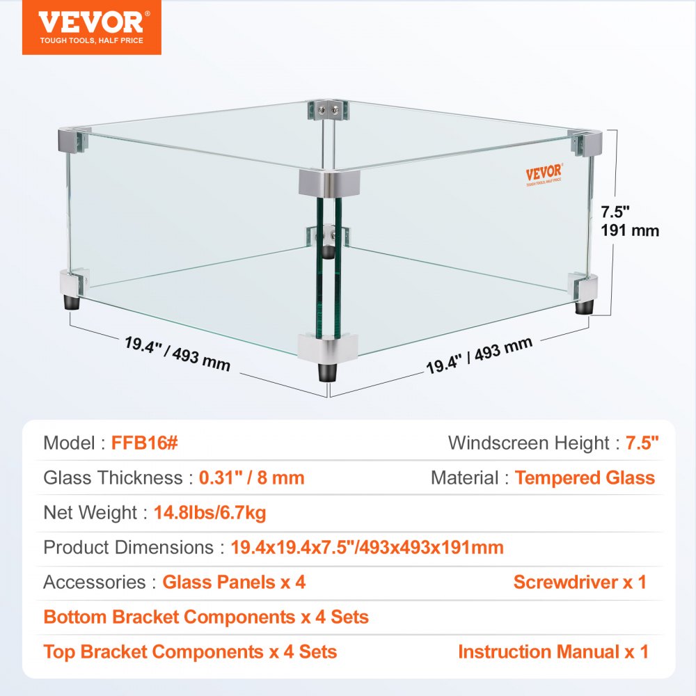 FFB16# - Clear Glass Wind Guard for Safe Gas Fire Pit Enjoyment