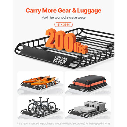 1209-2 - 51" Universal Roof Rack Cargo Basket with Bag & Net