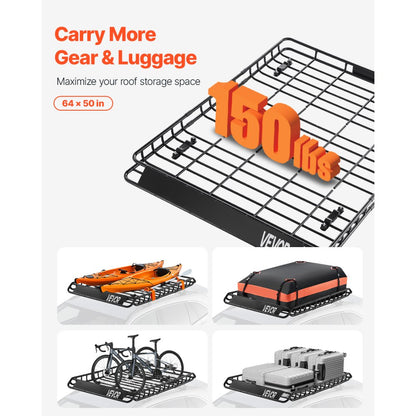 1209-4 - Durable 64x50 Roof Rack Cargo Carrier with Nets, 150 lbs Capacity