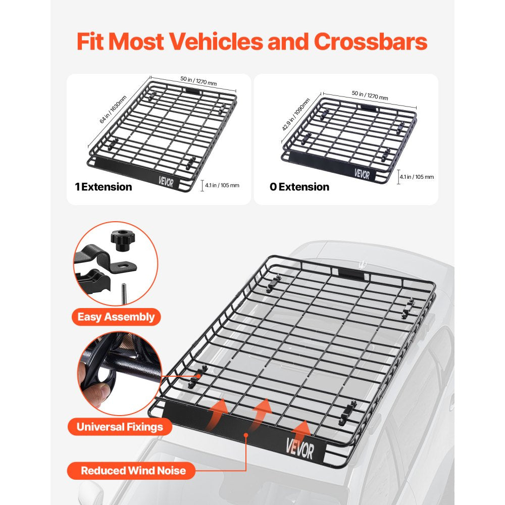 1209-4 - Durable 64x50 Roof Rack Cargo Carrier with Nets, 150 lbs Capacity